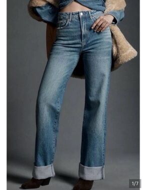 Pilcro High-Rise Straight Leg Jeans in Medium Blue